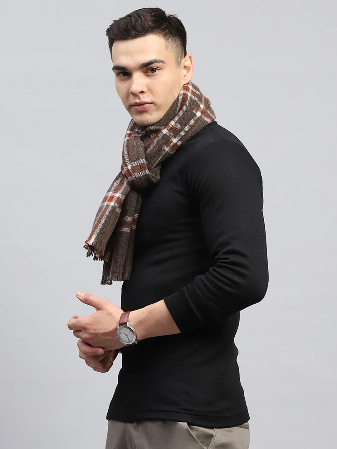 Men Brown Check Muffler - Image 3