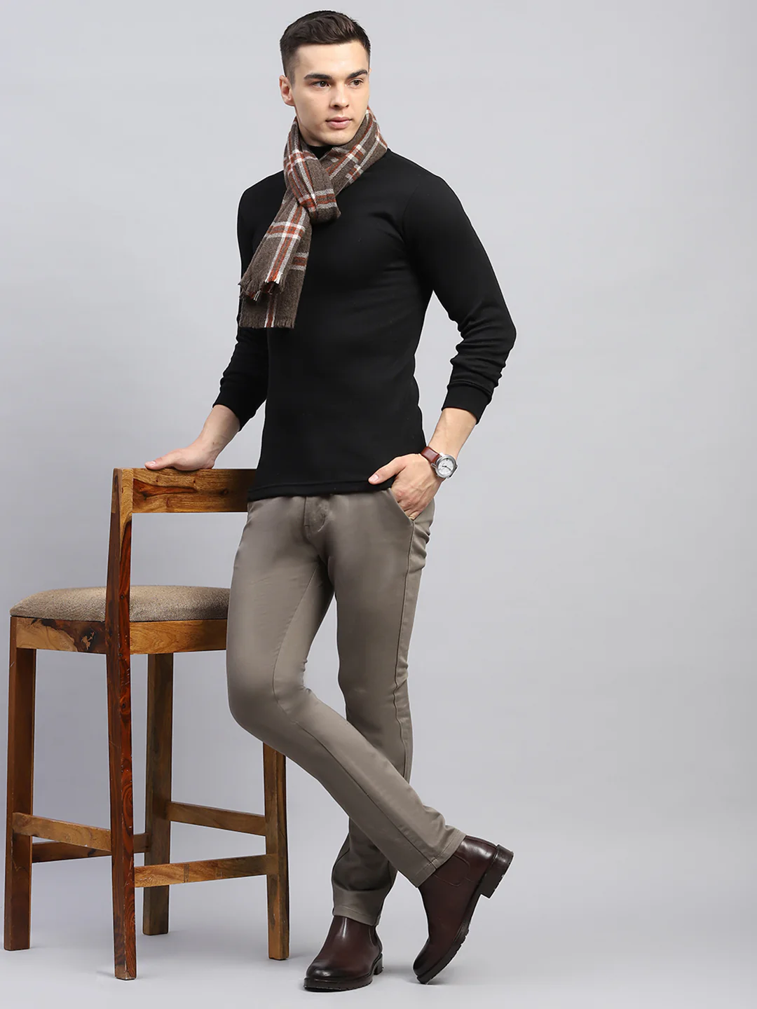 Men Brown Check Muffler - Image 5