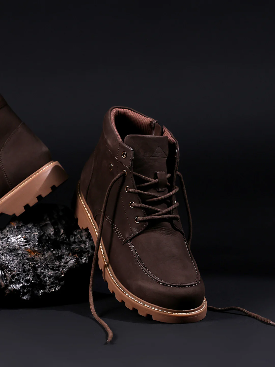 Men Brown Genuine Leather Lace Up Boots - Image 10
