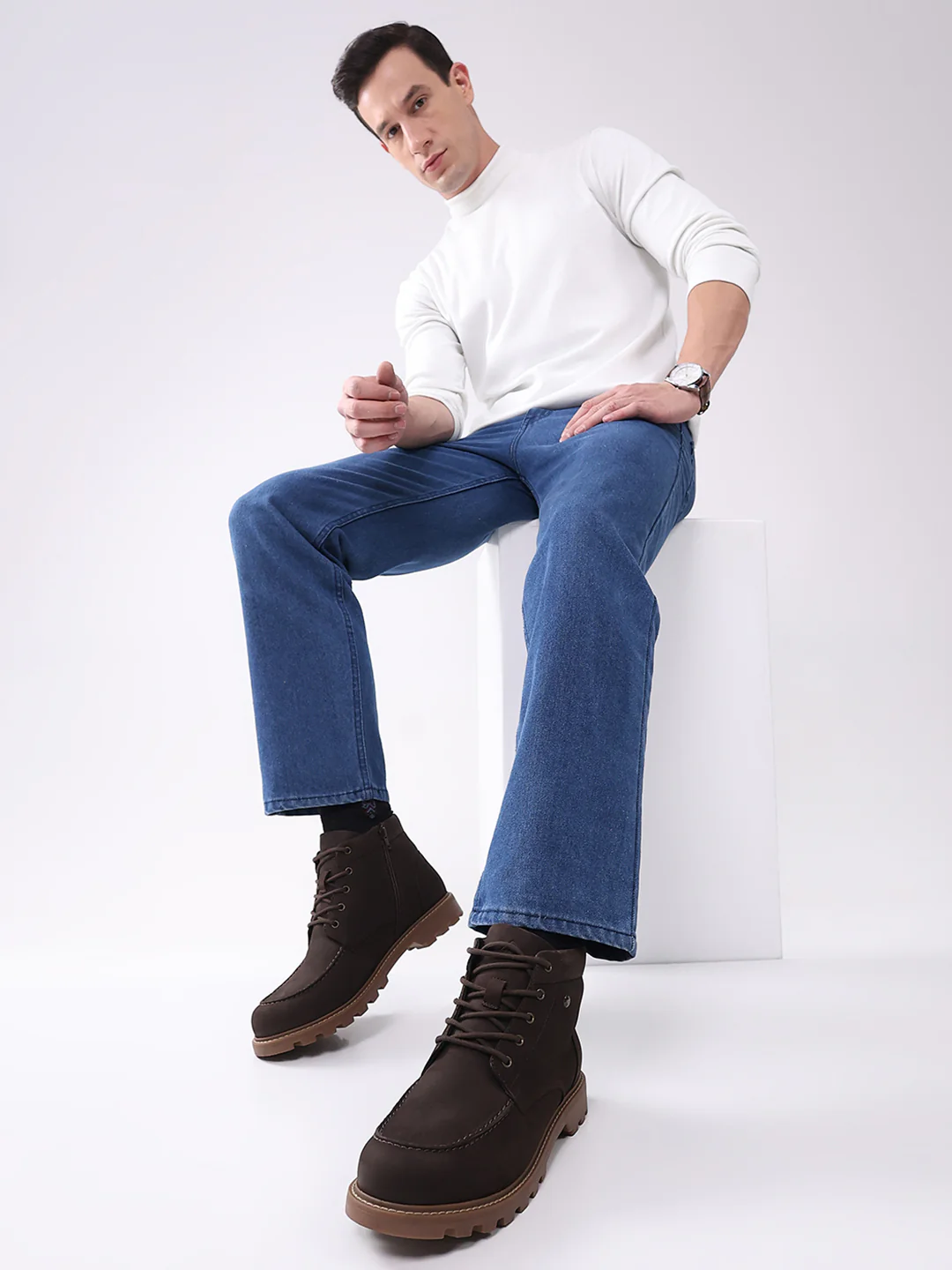 Men Brown Genuine Leather Lace Up Boots - Image 11