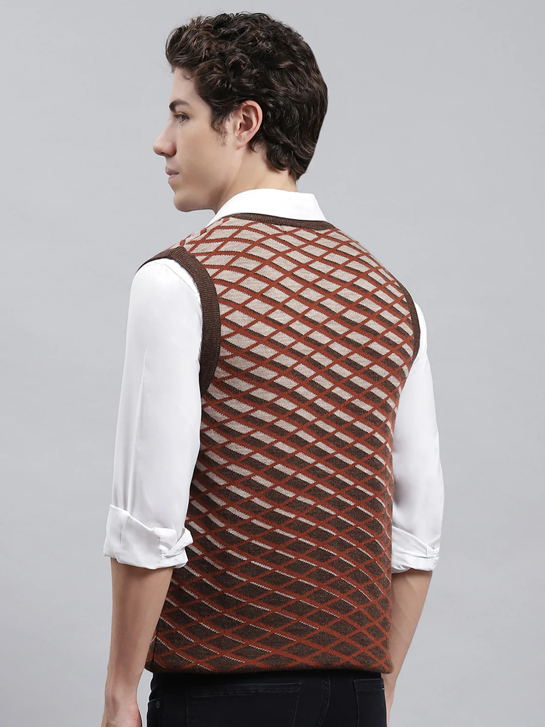 Men Brown Jaquard Sweater - Image 5