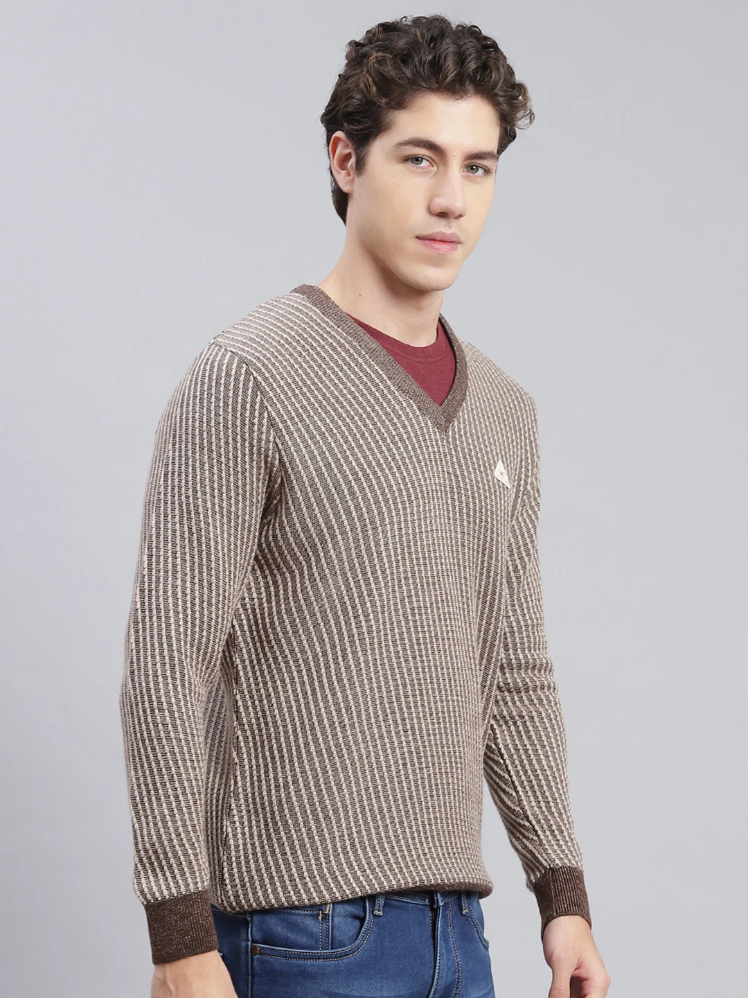 Men Brown Jaquard Wool blend Pullover - Image 2