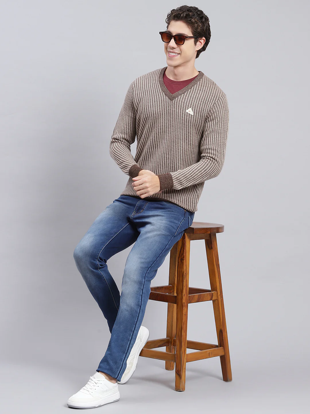 Men Brown Jaquard Wool blend Pullover - Image 5