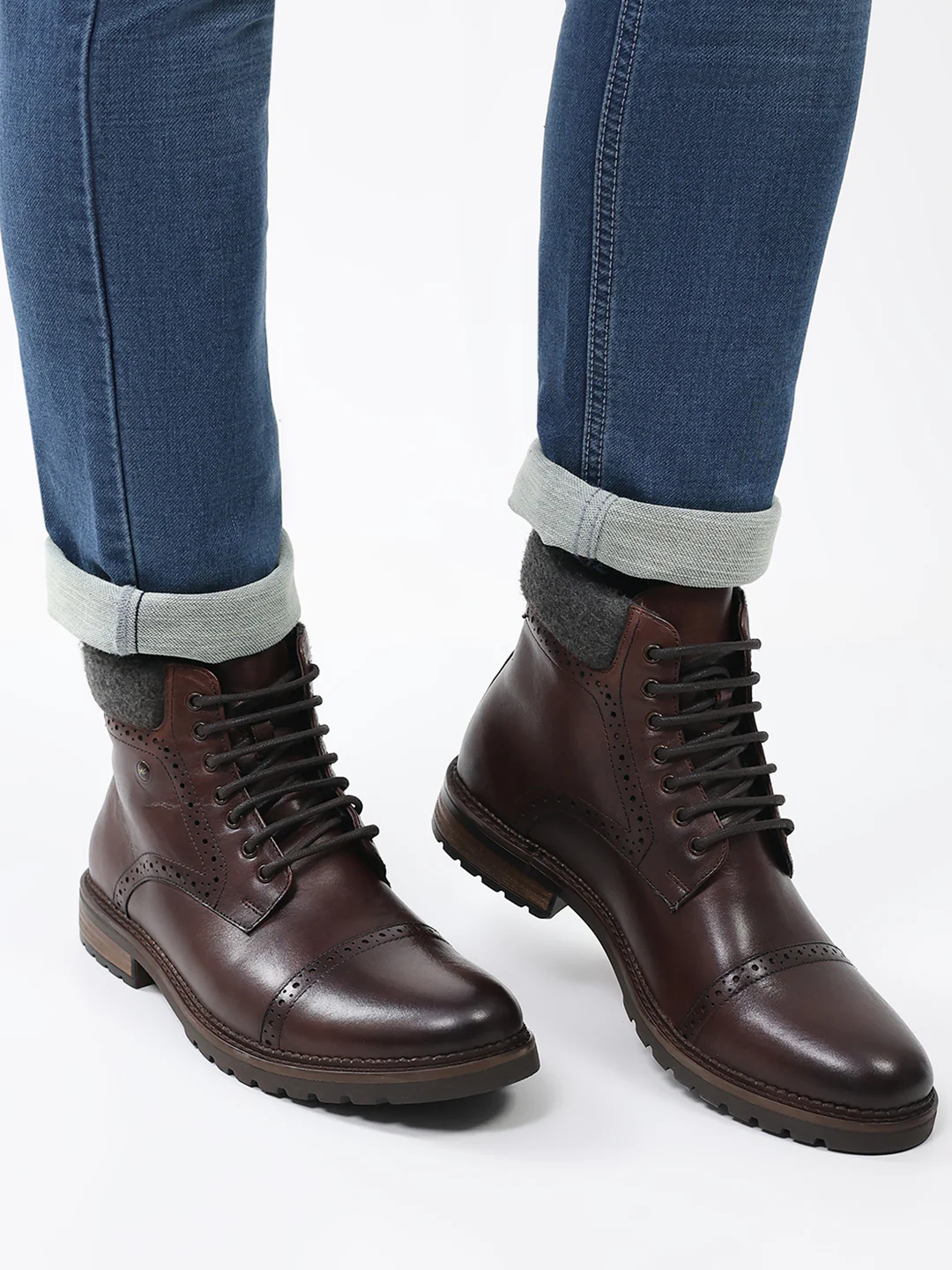 Men Brown Genuine Leather Lace Up Boots - Image 10