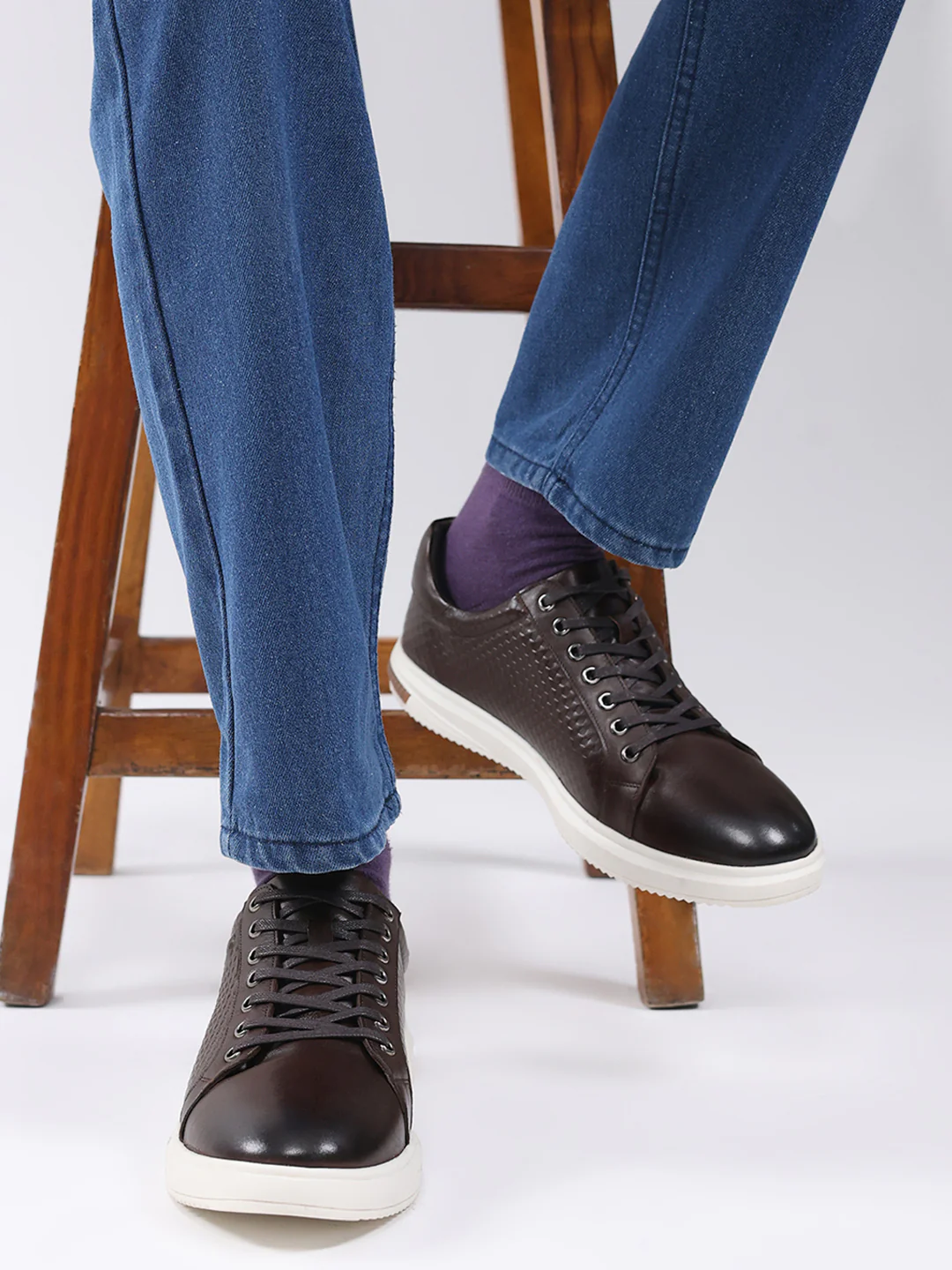 Men Brown Lace Up Leather Casual Shoes - Image 10