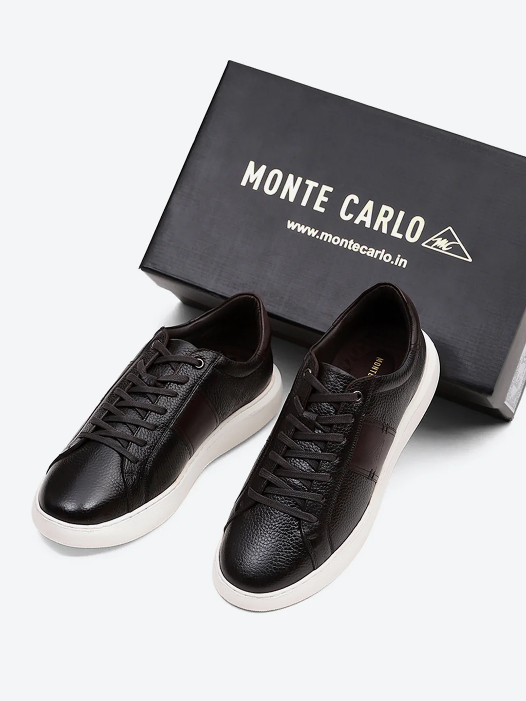 Men Brown Lace Up Leather Sneakers - Stylish & Comfortable - Image 2
