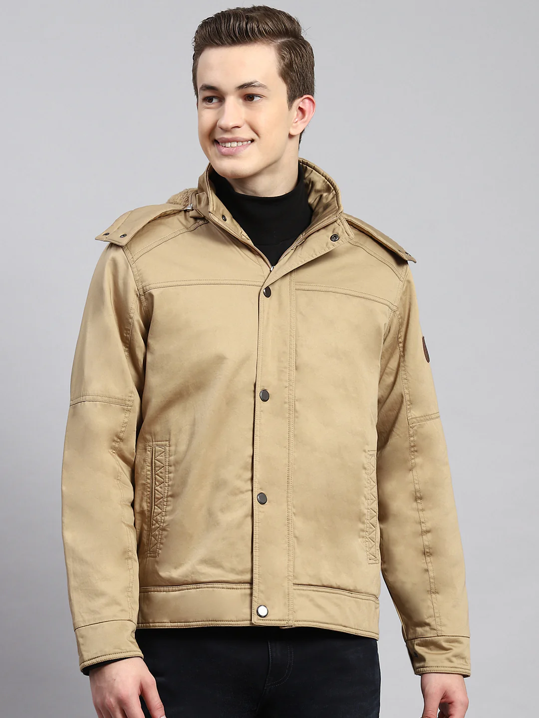Men Brown Plain Jacket - Image 2