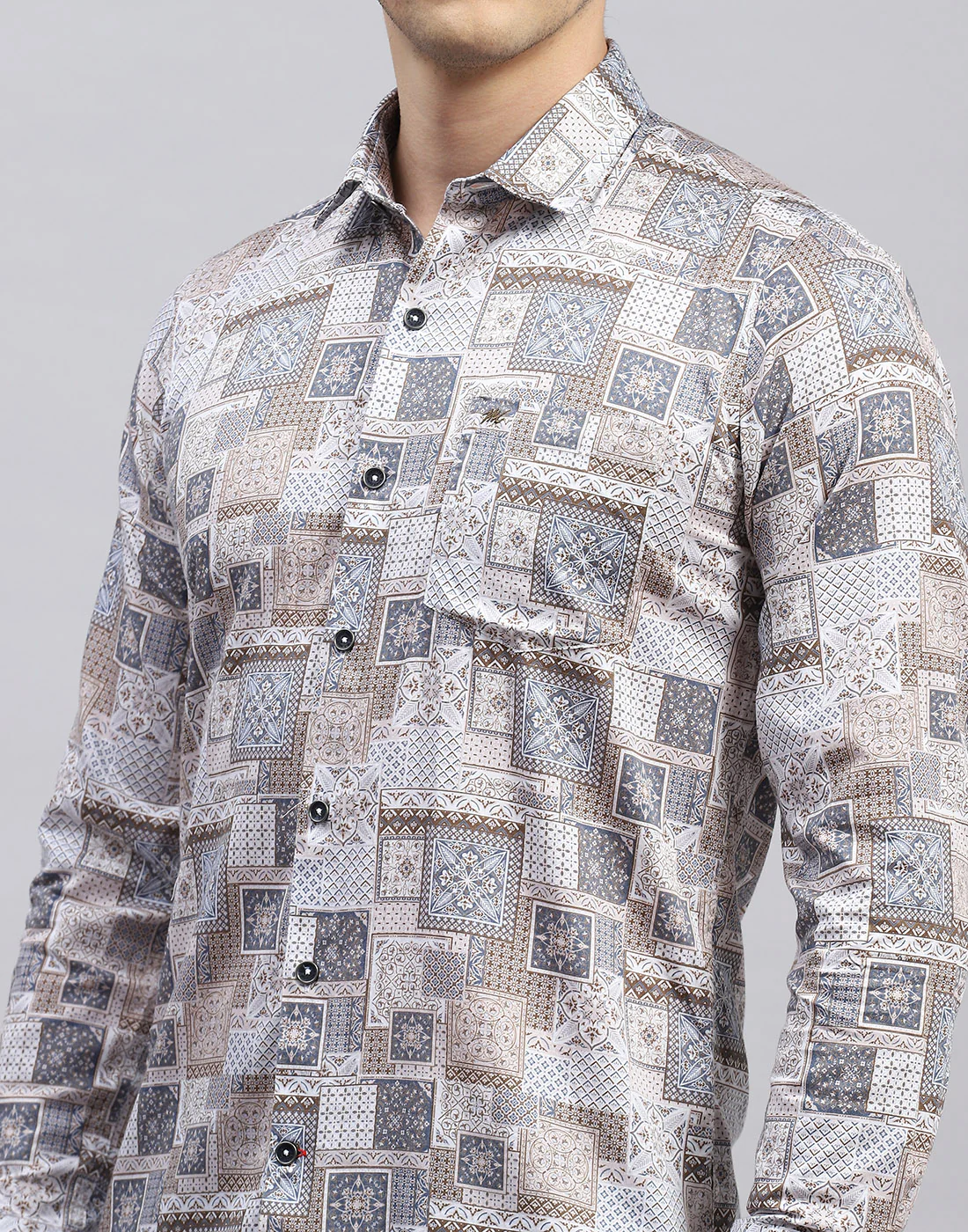 Men Brown Printed Collar Full Sleeve Shirt - Image 6