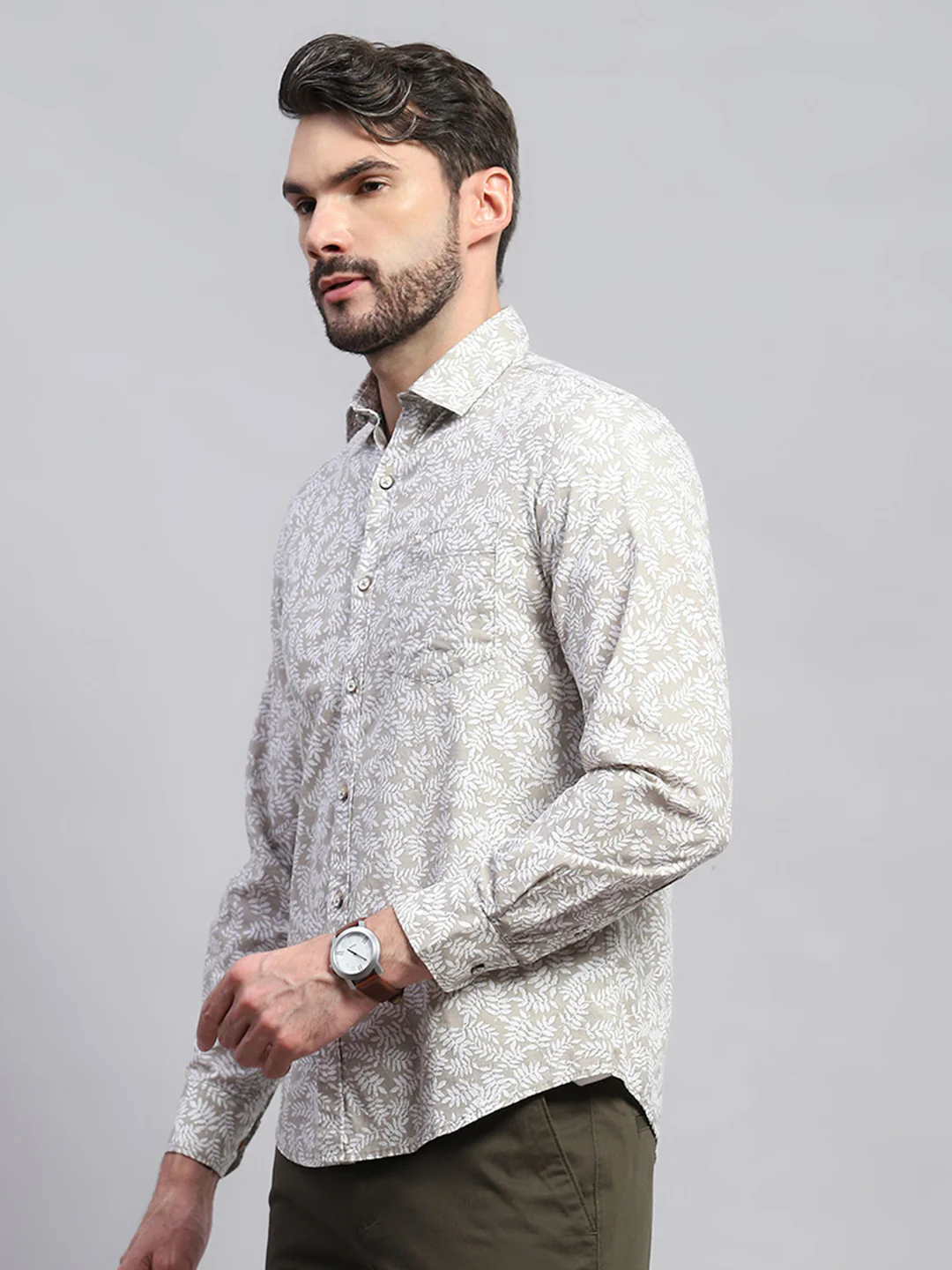 Men Brown Printed Collar Full Sleeve Shirt - Image 3