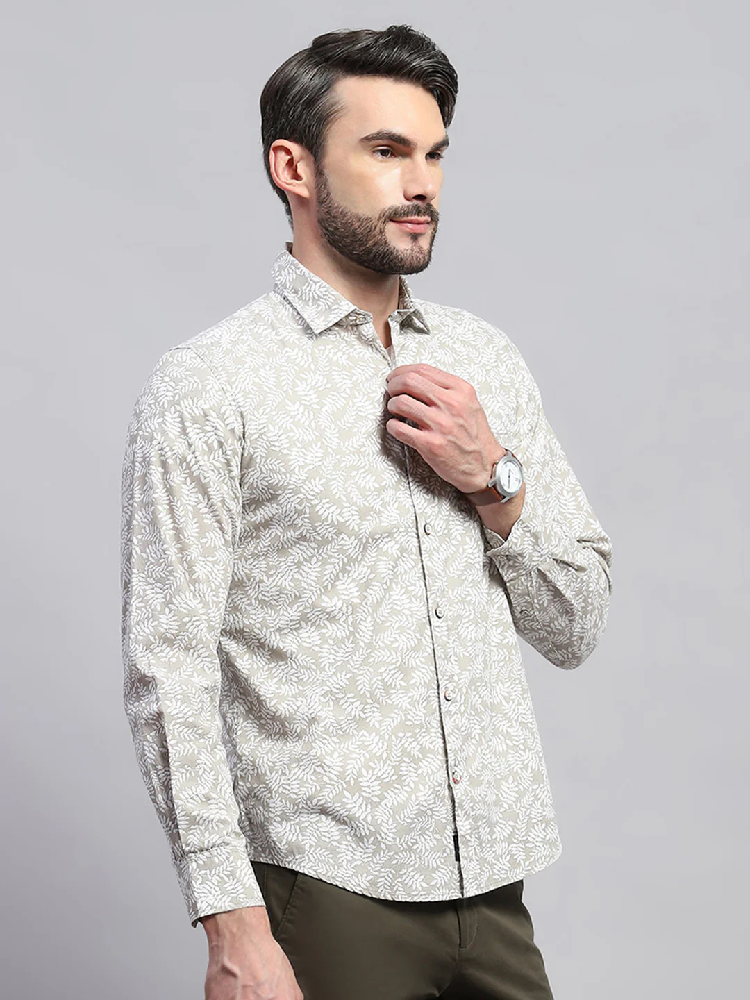 Men Brown Printed Collar Full Sleeve Shirt - Image 4