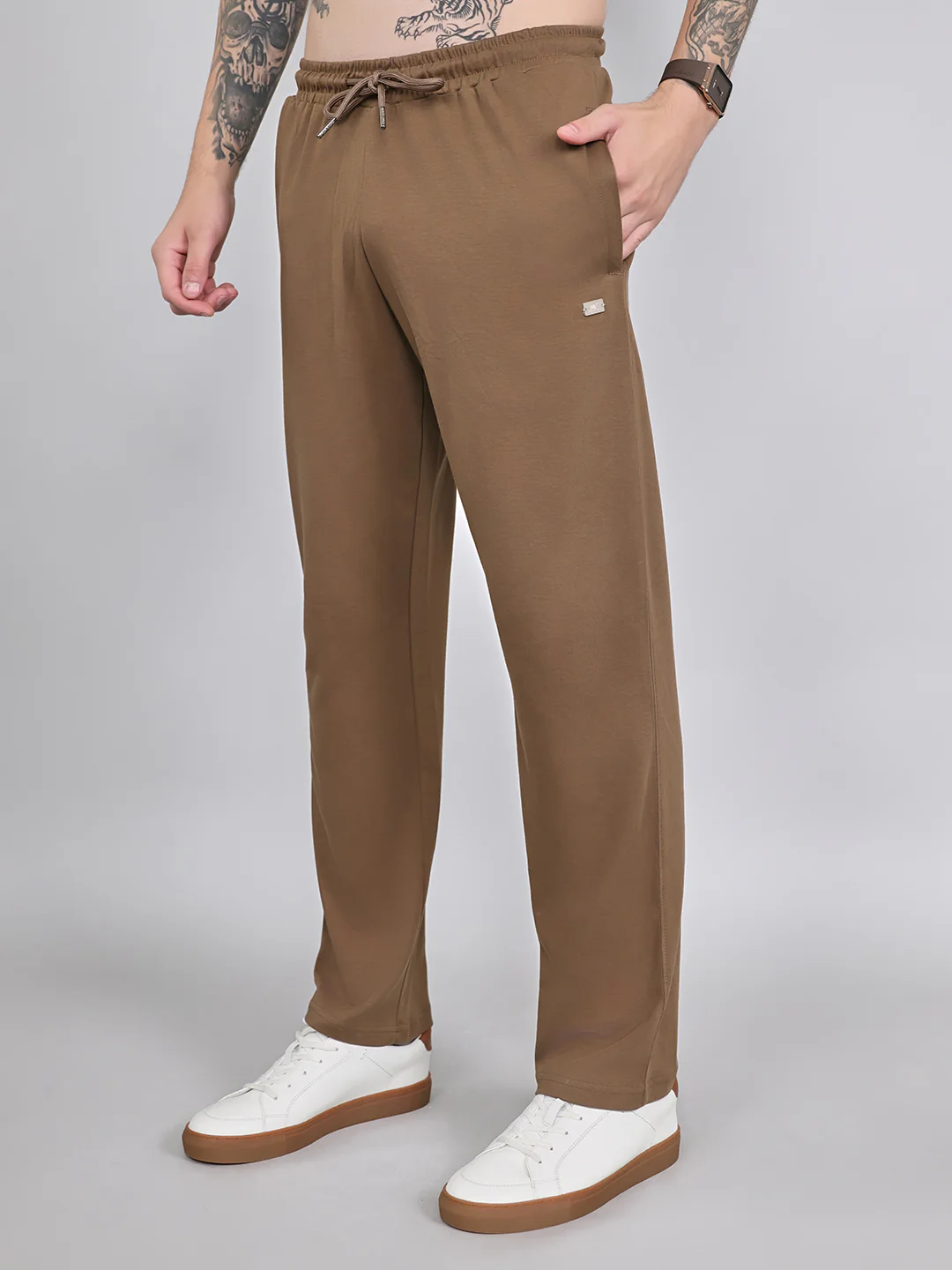 Men Brown Printed Collar Half Sleeve Lower Set - Image 6