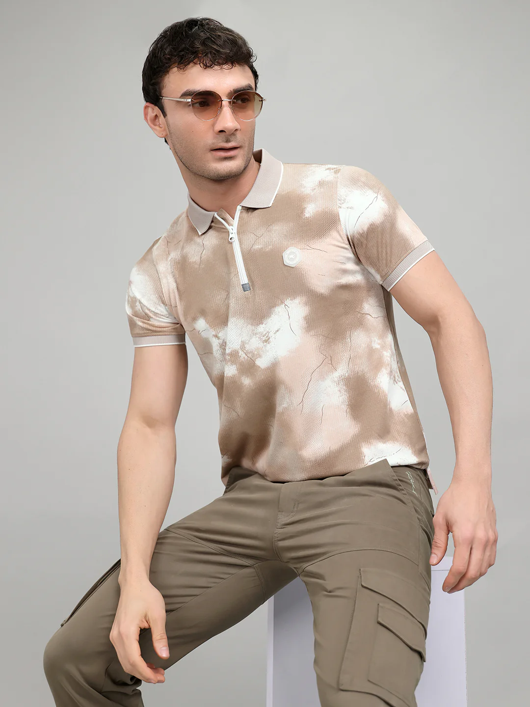 Men Brown Printed Collar Half Sleeve T-Shirt - Image 6