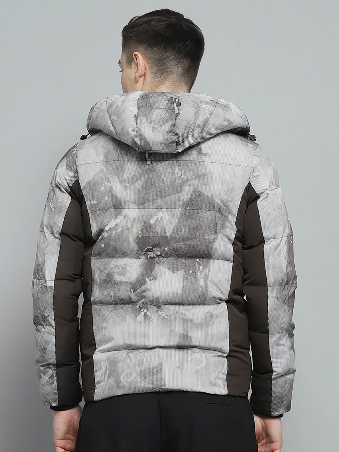 Men Brown Printed Detachable Hood Full Sleeve Jacket - Image 5