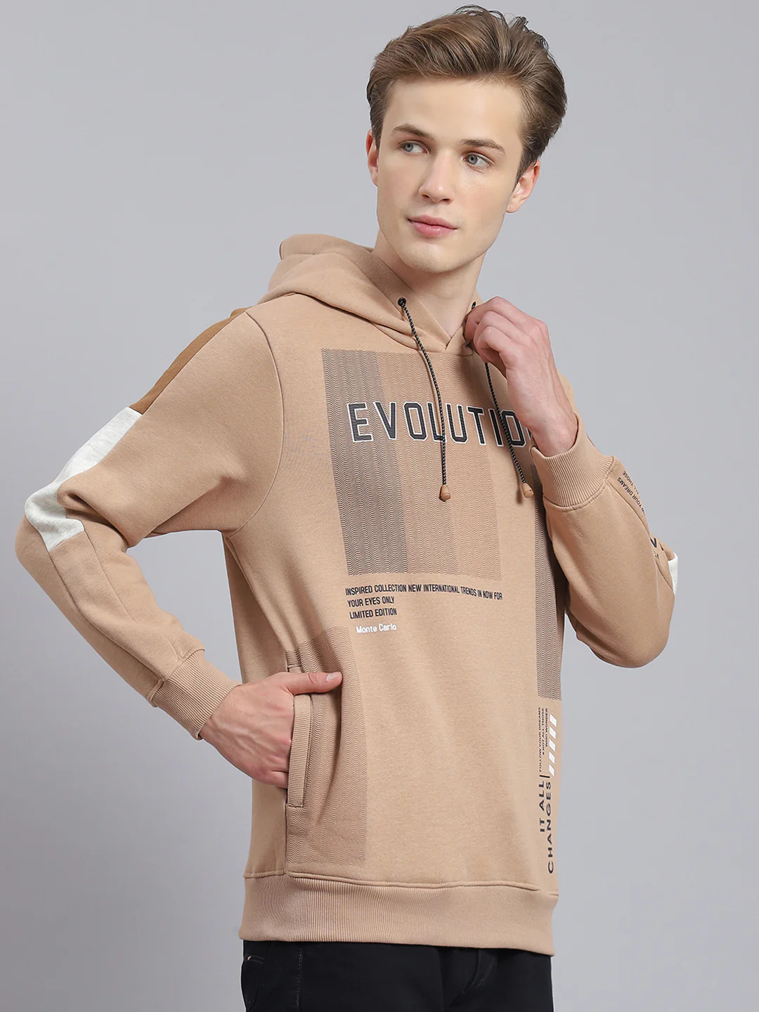 Men Brown Printed Hooded Full Sleeve Sweatshirt - Image 4