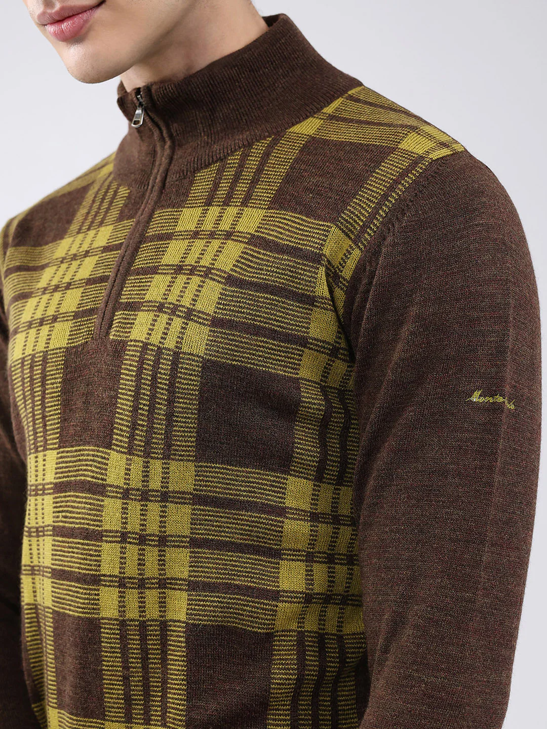 Men Brown Printed Mock Neck Full Sleeve Pullover - Image 7