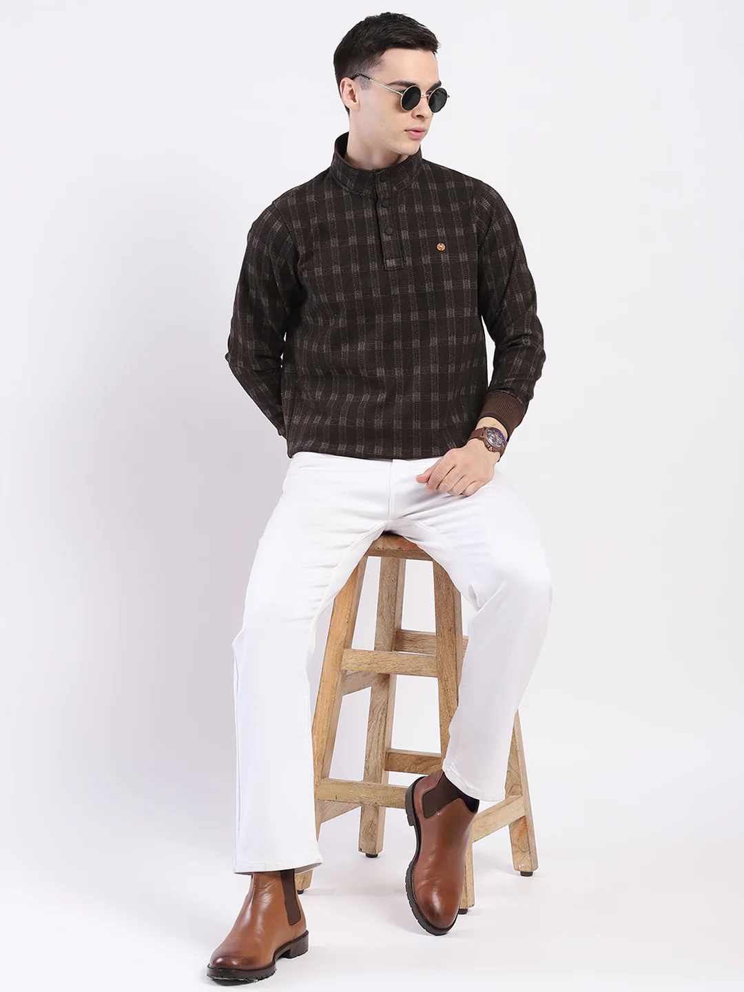 Men Brown Printed Mock Neck Full Sleeve Sweatshirt - Image 2