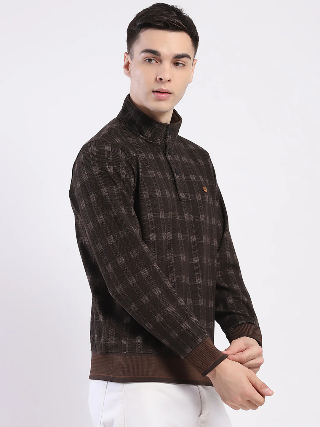 Men Brown Printed Mock Neck Full Sleeve Sweatshirt - Image 4