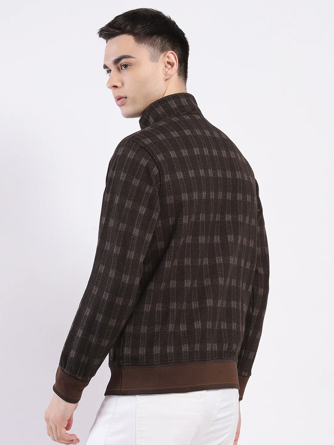 Men Brown Printed Mock Neck Full Sleeve Sweatshirt - Image 5
