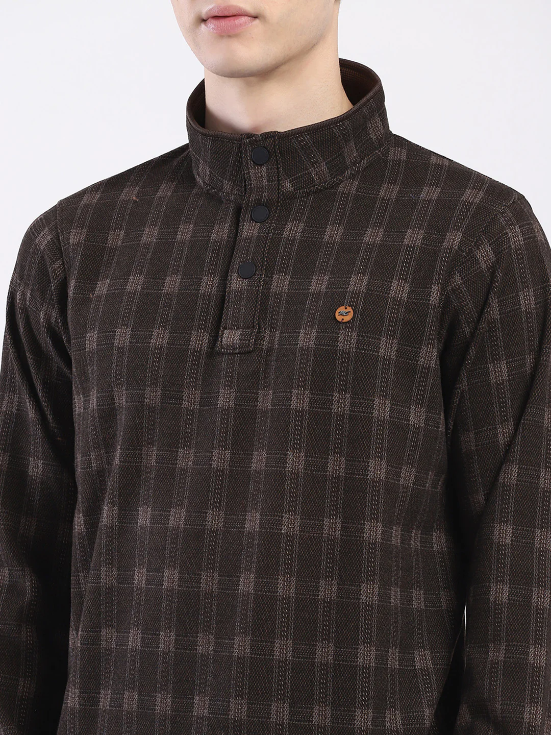 Men Brown Printed Mock Neck Full Sleeve Sweatshirt - Image 7