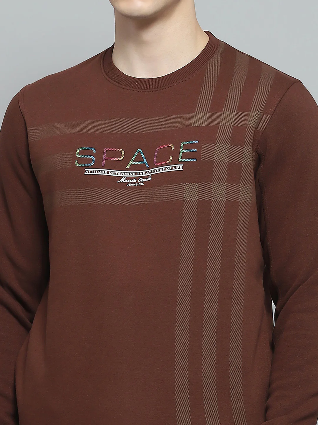 Men Brown Printed Round Neck Full Sleeve Winter Tracksuit - Image 6