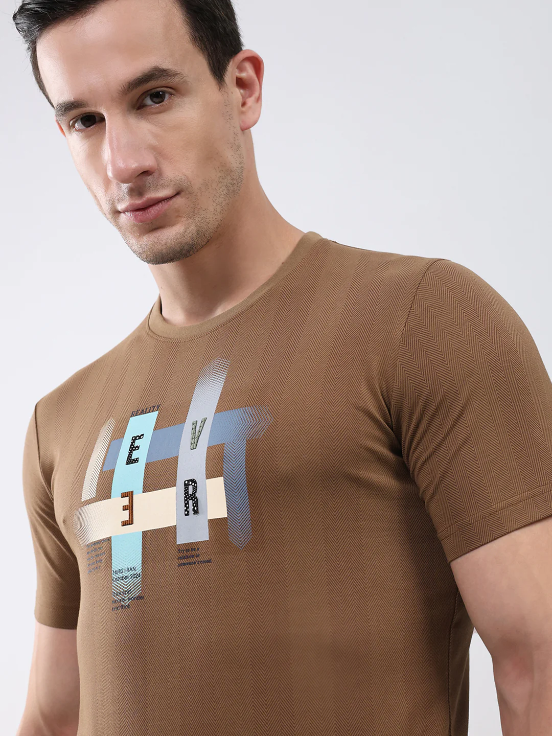 Men Brown Printed Round Neck Half Sleeve T-Shirt - Image 6