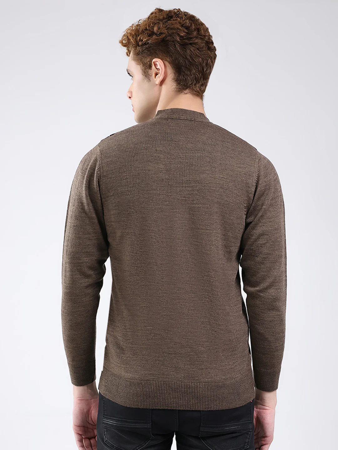 Men Brown Printed V Neck Full Sleeve Cardigan - Image 5