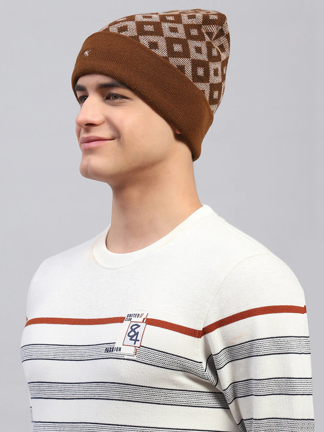 Men Brown Self Design Cap - Image 2