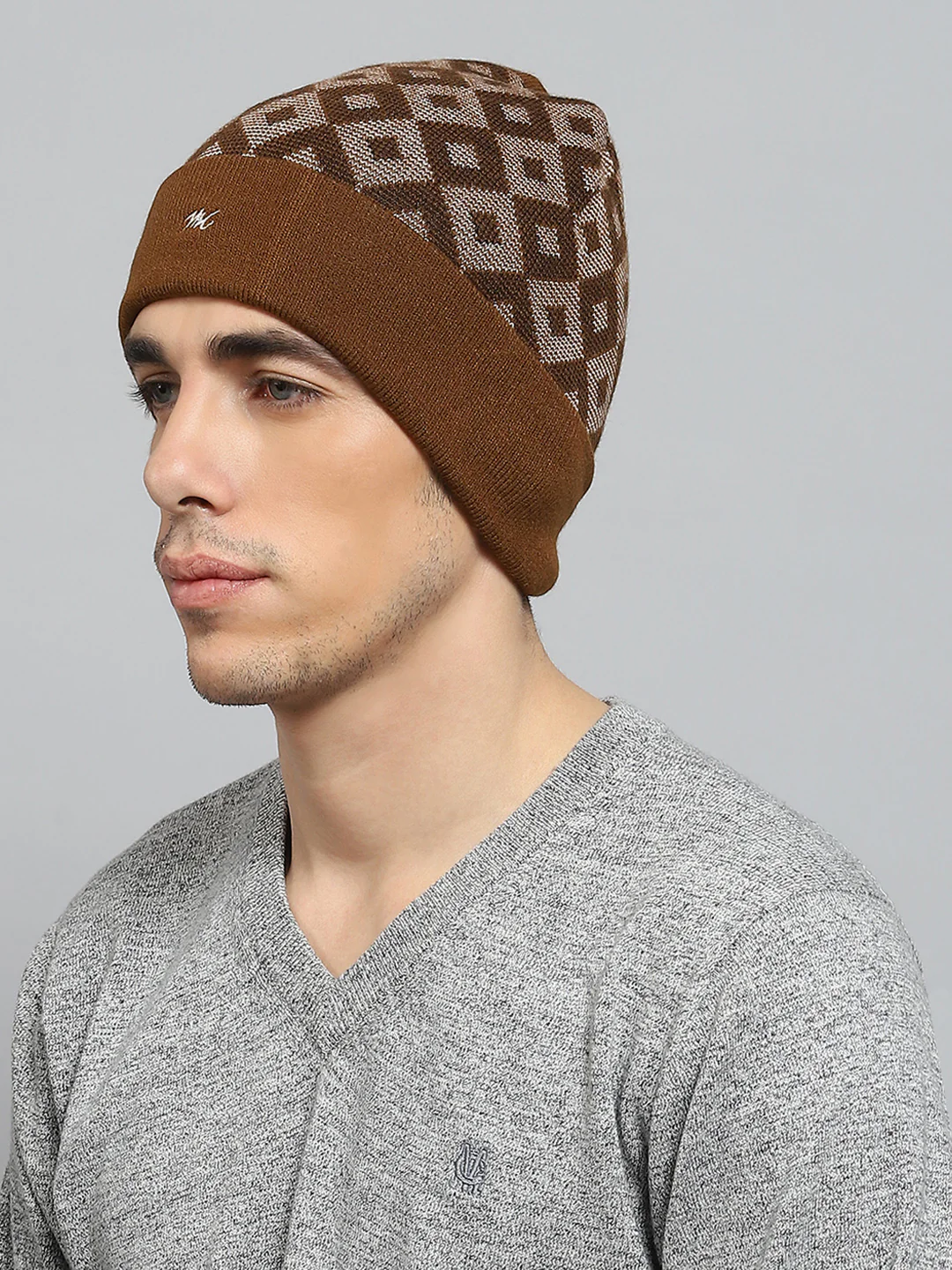 Men Brown Self Design Cap - Image 3
