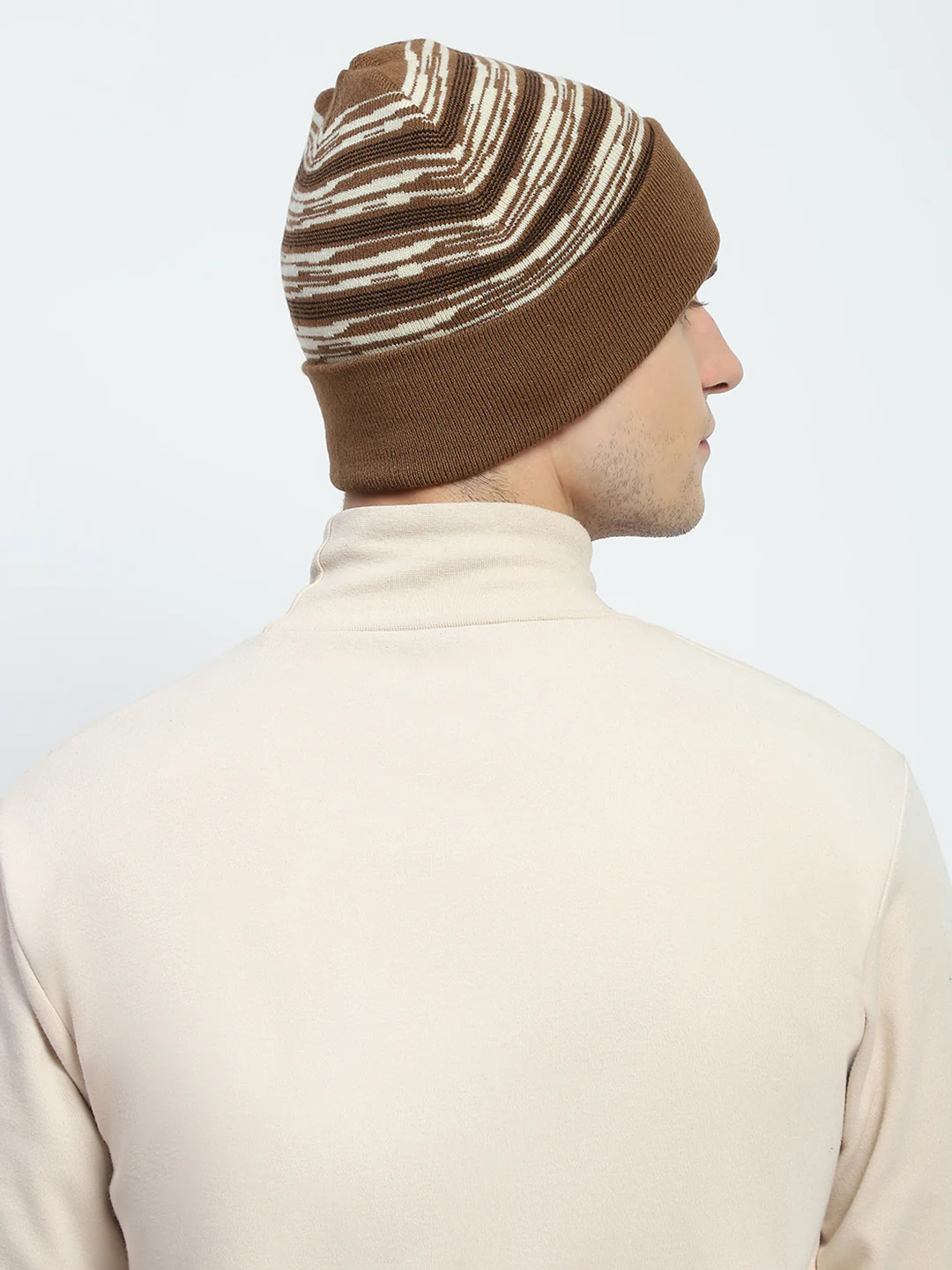 Men Brown Self Design Cap - Image 5