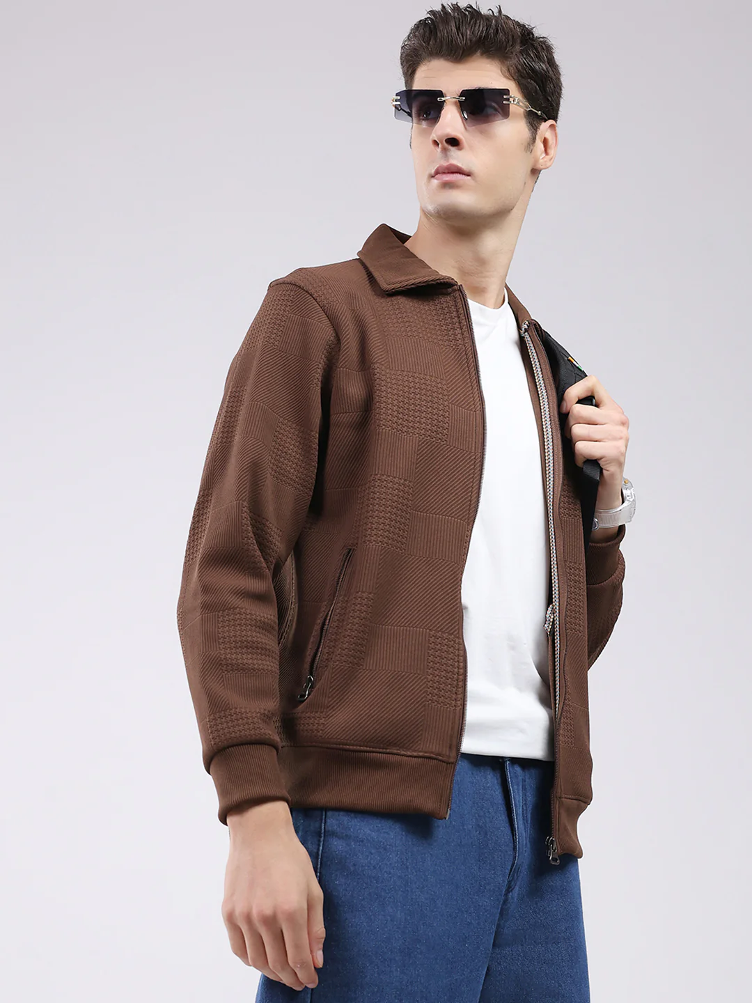 Men Brown Ultra-Warm Self-Design Sweatshirt (Anti-Pilling Fabric) - Image 6