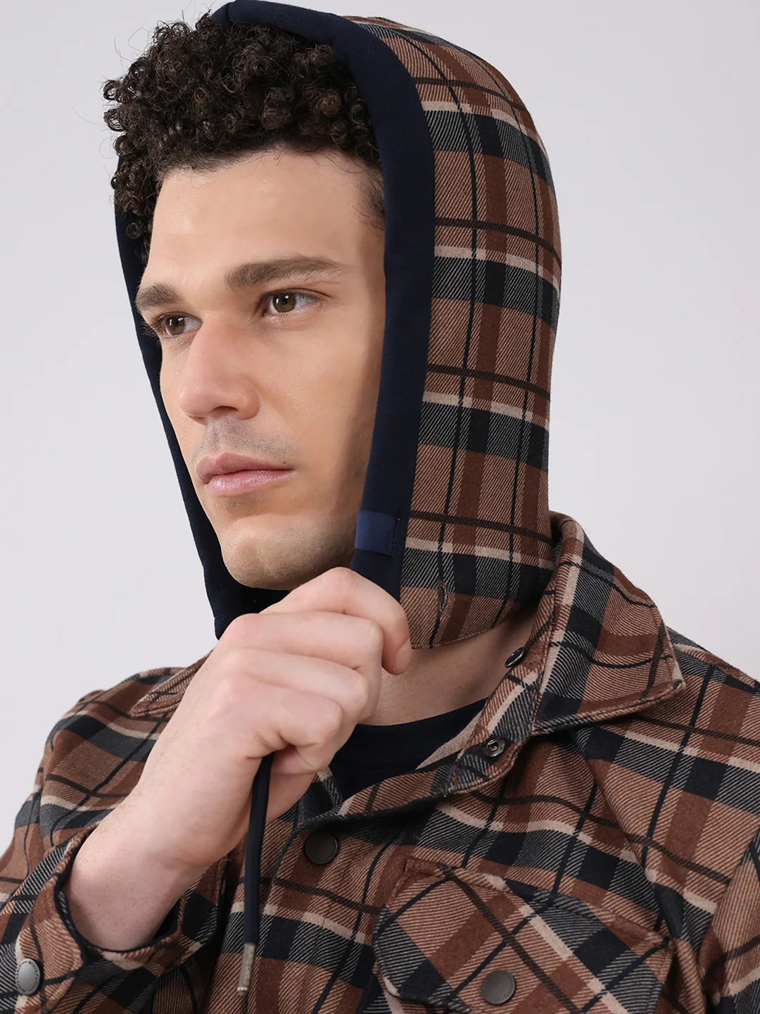 Men Brown Self Design Hooded Full Sleeve Sweatshirt - Image 6