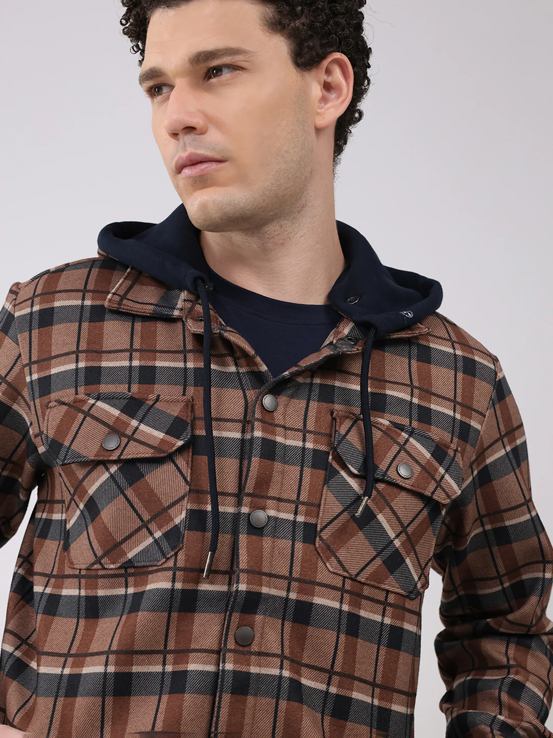 Men Brown Self Design Hooded Full Sleeve Sweatshirt - Image 7
