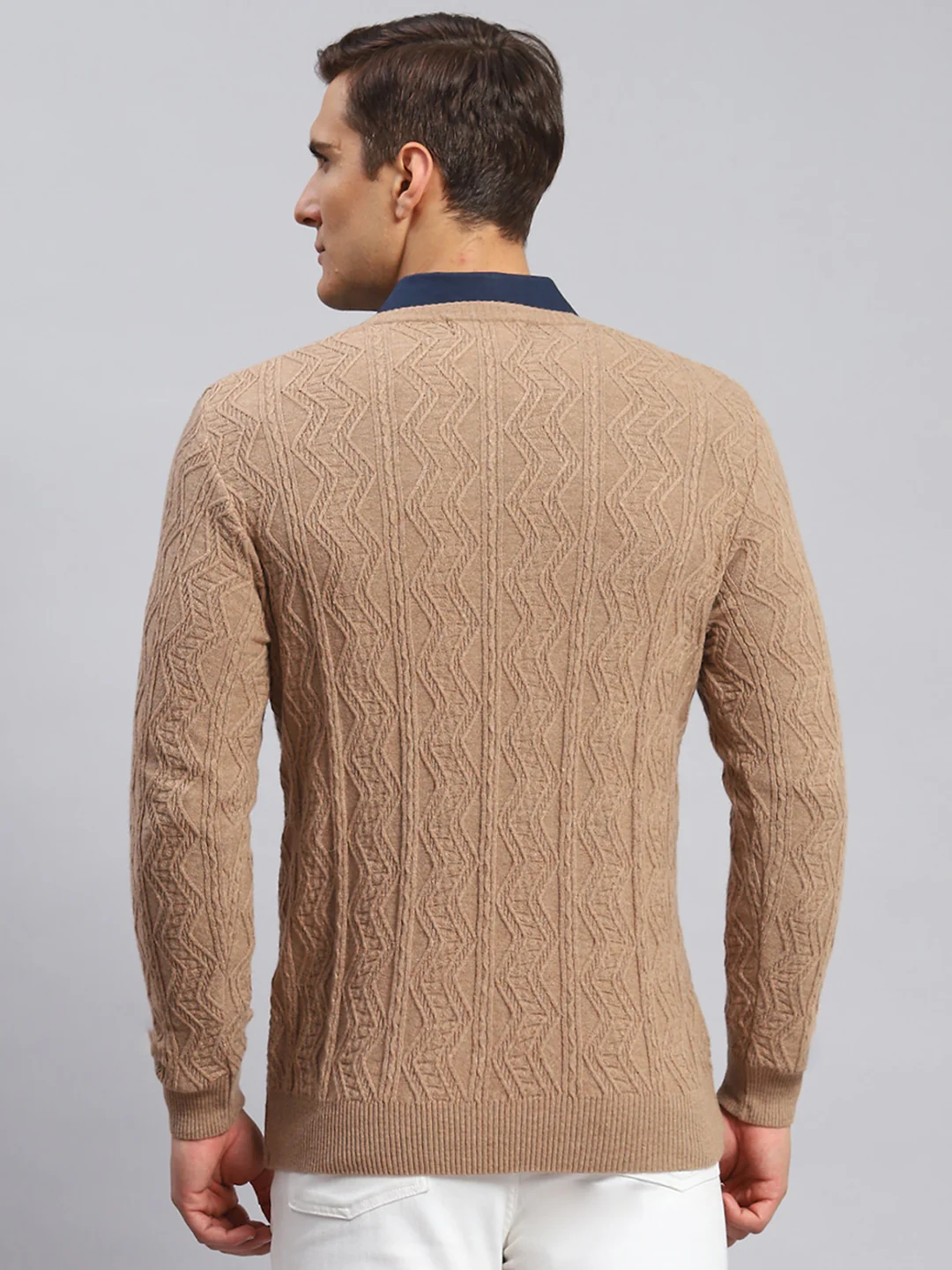 Men Brown Self Design Lamb wool Pullover - Image 5