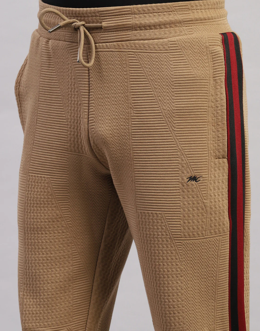 Men Brown Self Design Mock Neck Full Sleeve Winter Tracksuit - Image 8