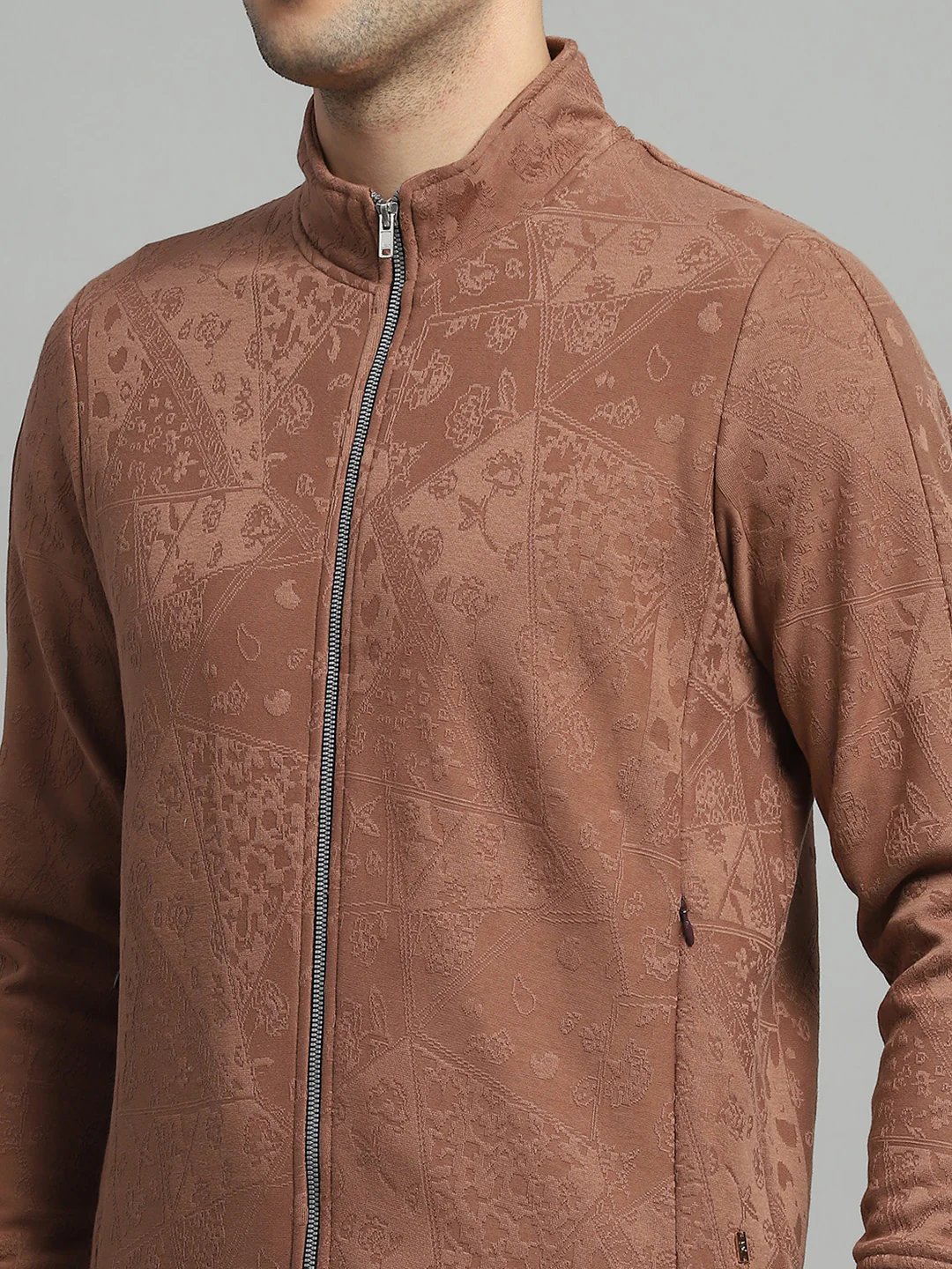 Luxuria Men Brown Self Design Mock Neck Full Sleeve Winter Tracksuit - Image 7