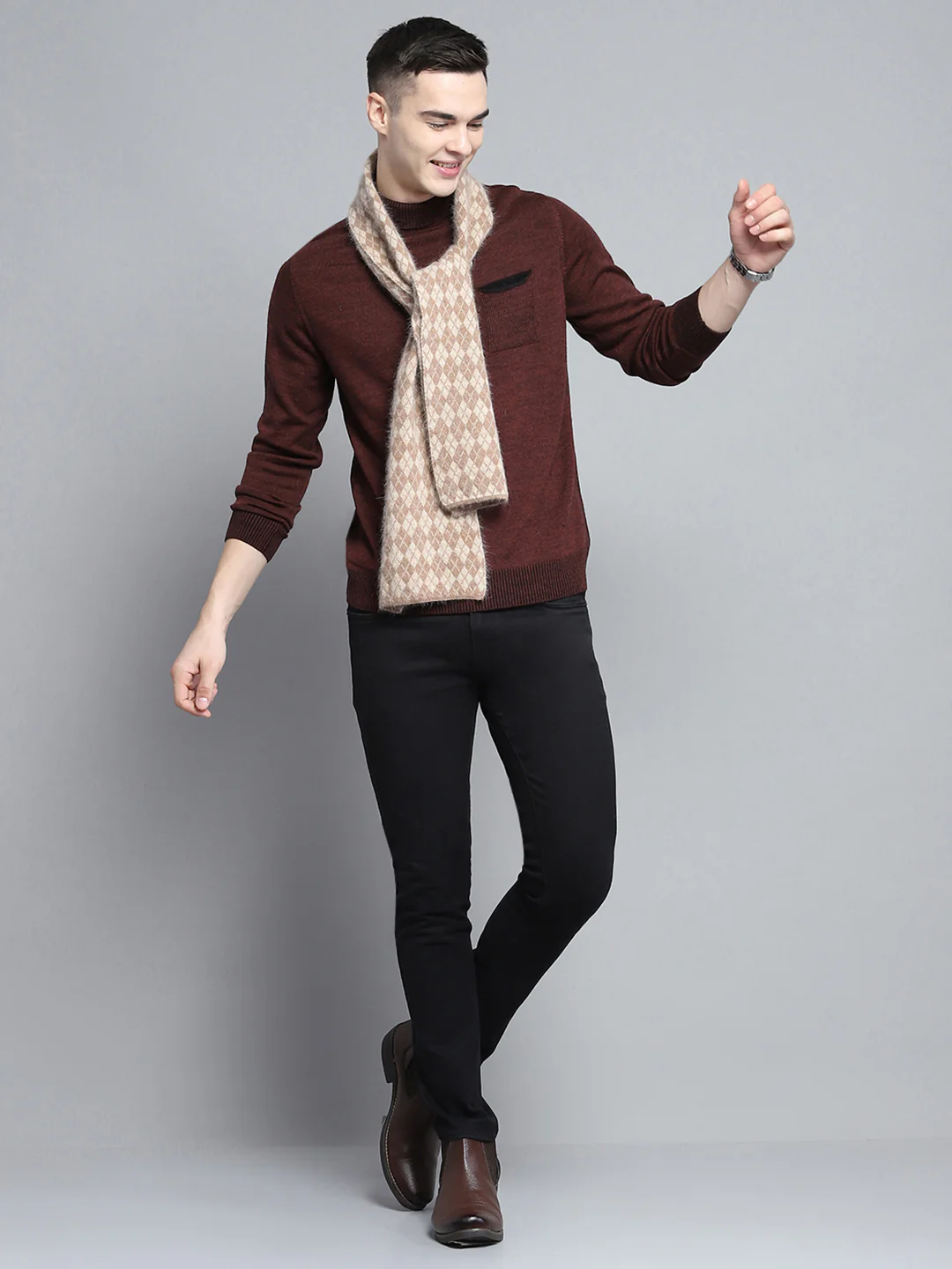 Men Brown Self Design Muffler - Image 2