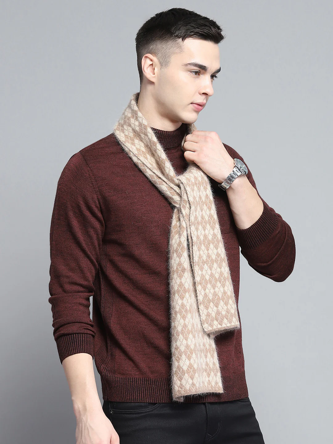 Men Brown Self Design Muffler - Image 4