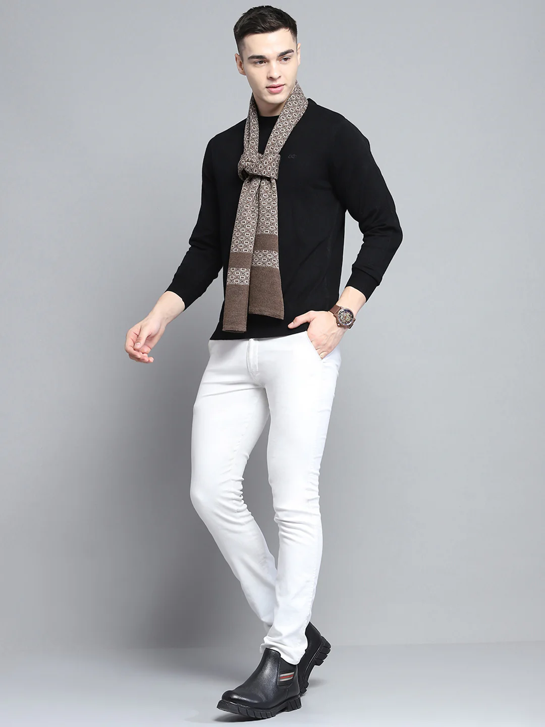 Men Brown Self Design Muffler - Image 2