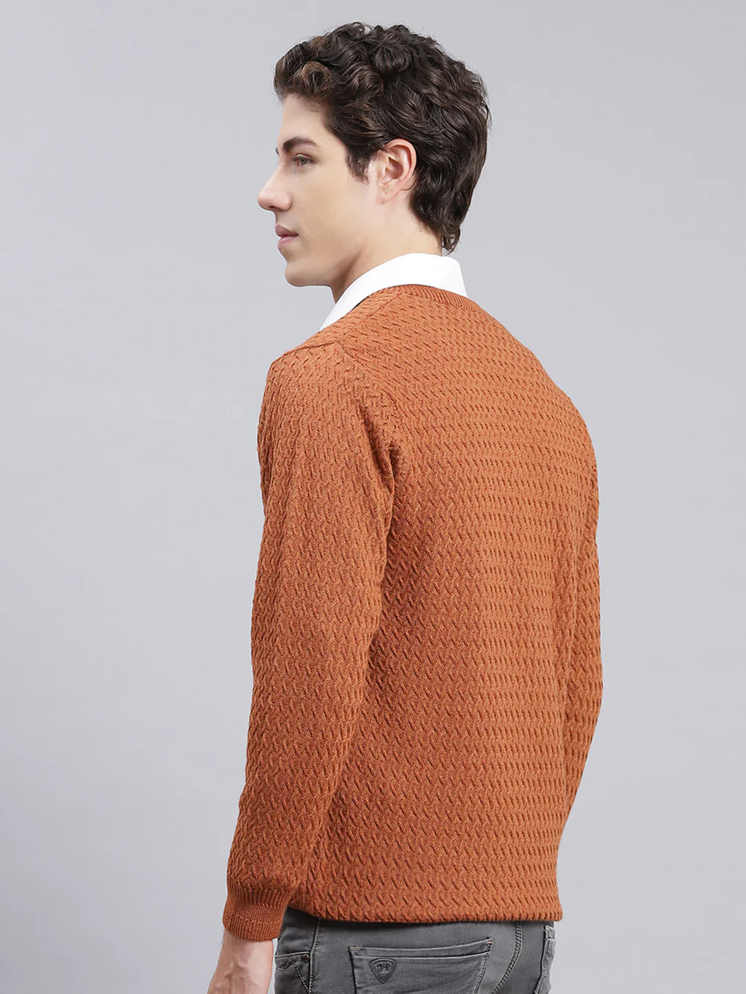 Men Brown Self Design Pure wool Pullover - Image 4