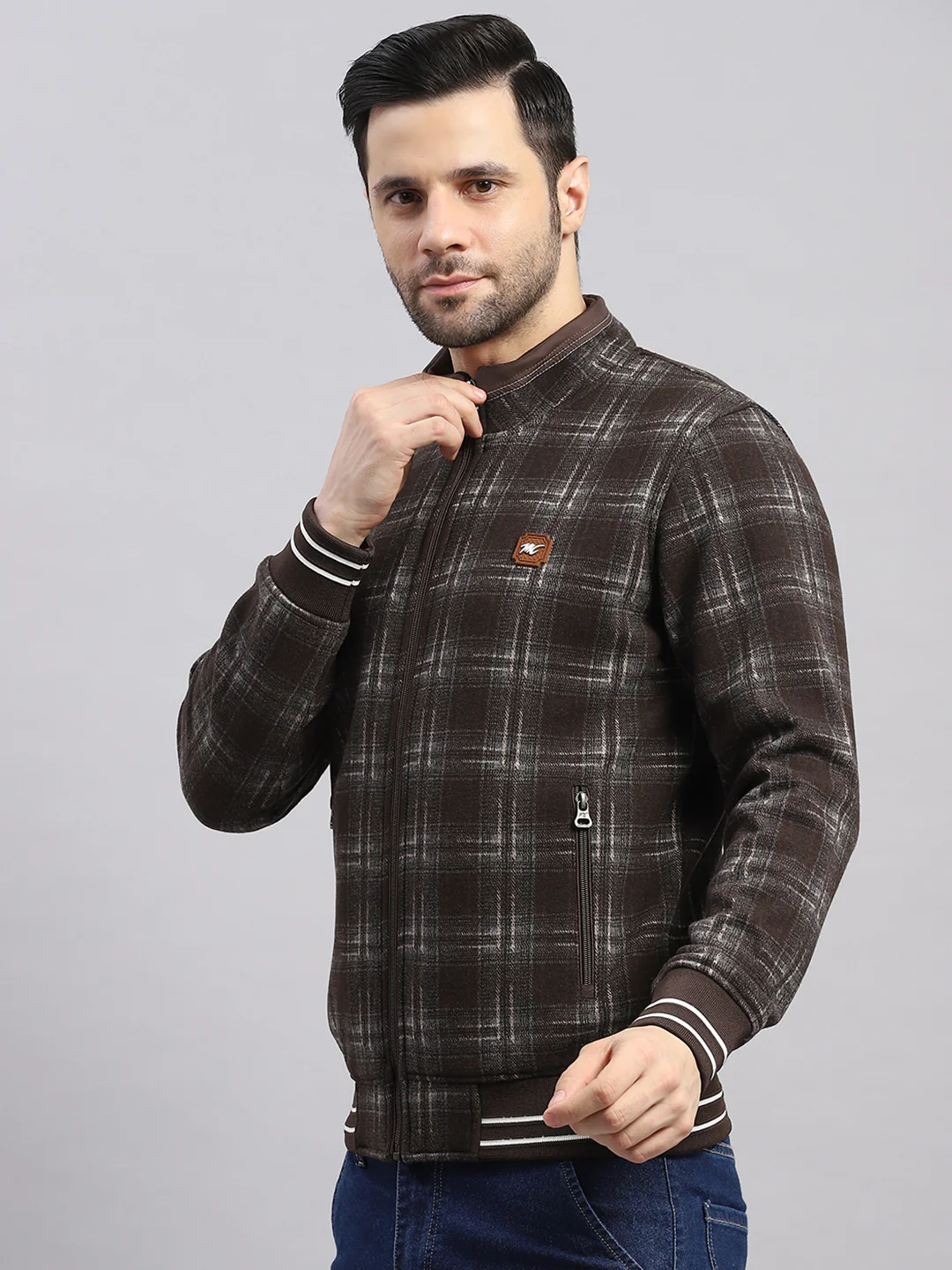 Men Brown Self Design Ultra Warm Collar Sweatshirt - Anti-Pilling Fabric - Image 3