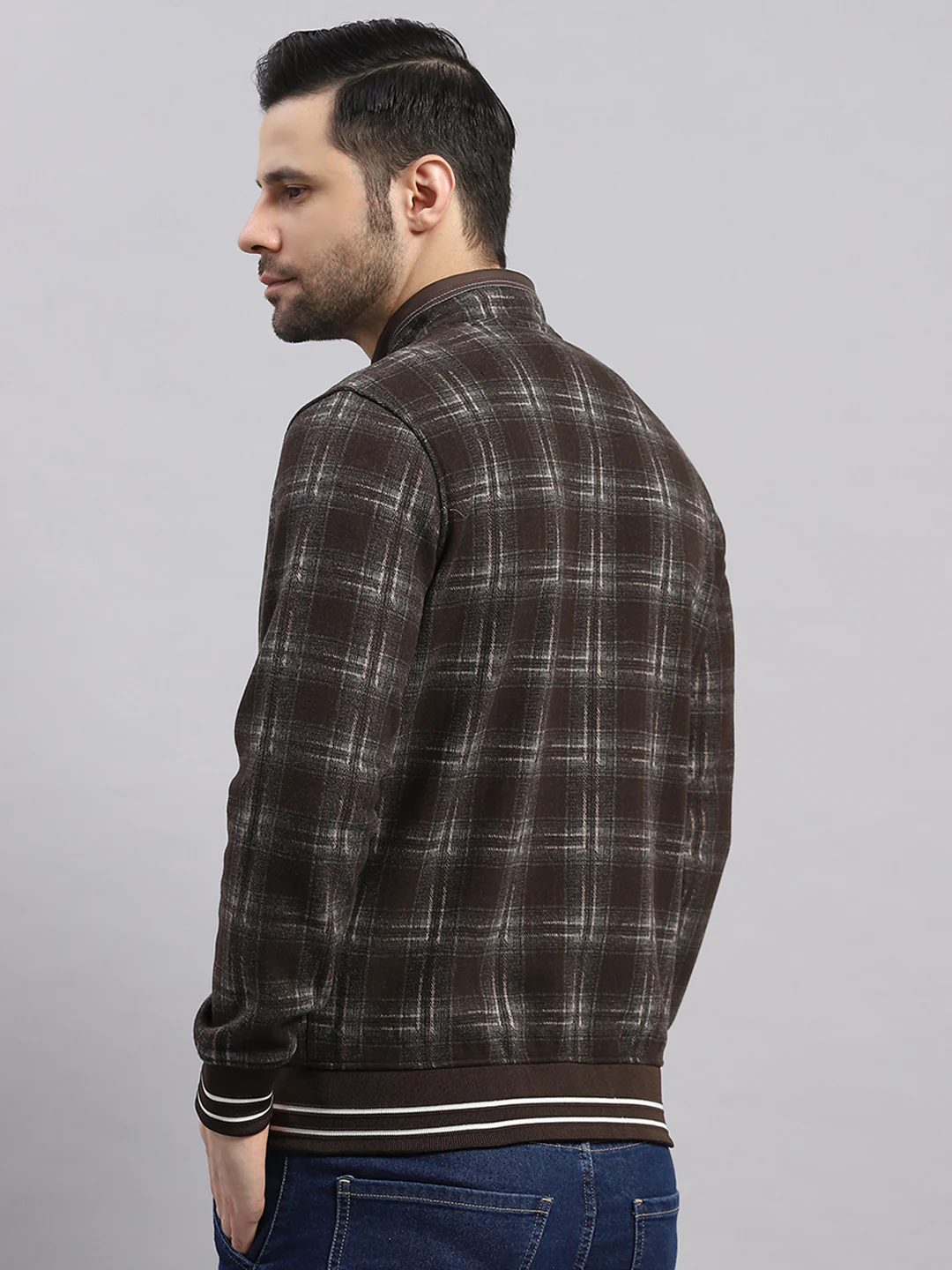 Men Brown Self Design Ultra Warm Collar Sweatshirt - Anti-Pilling Fabric - Image 5