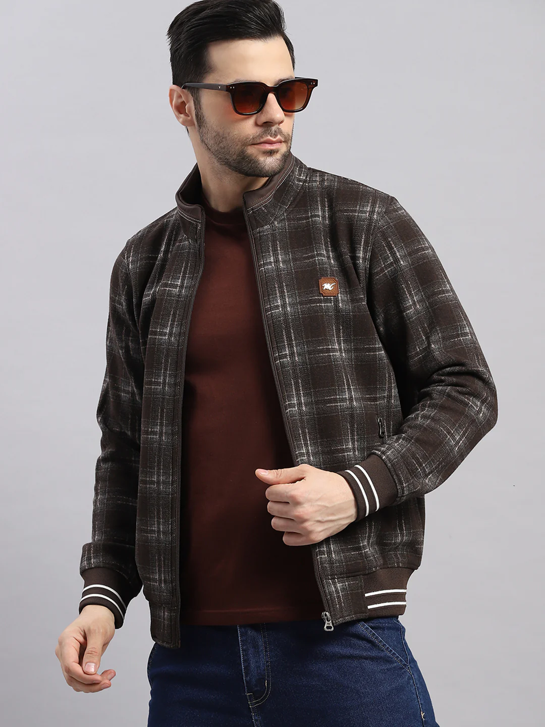 Men Brown Self Design Ultra Warm Collar Sweatshirt - Anti-Pilling Fabric - Image 6