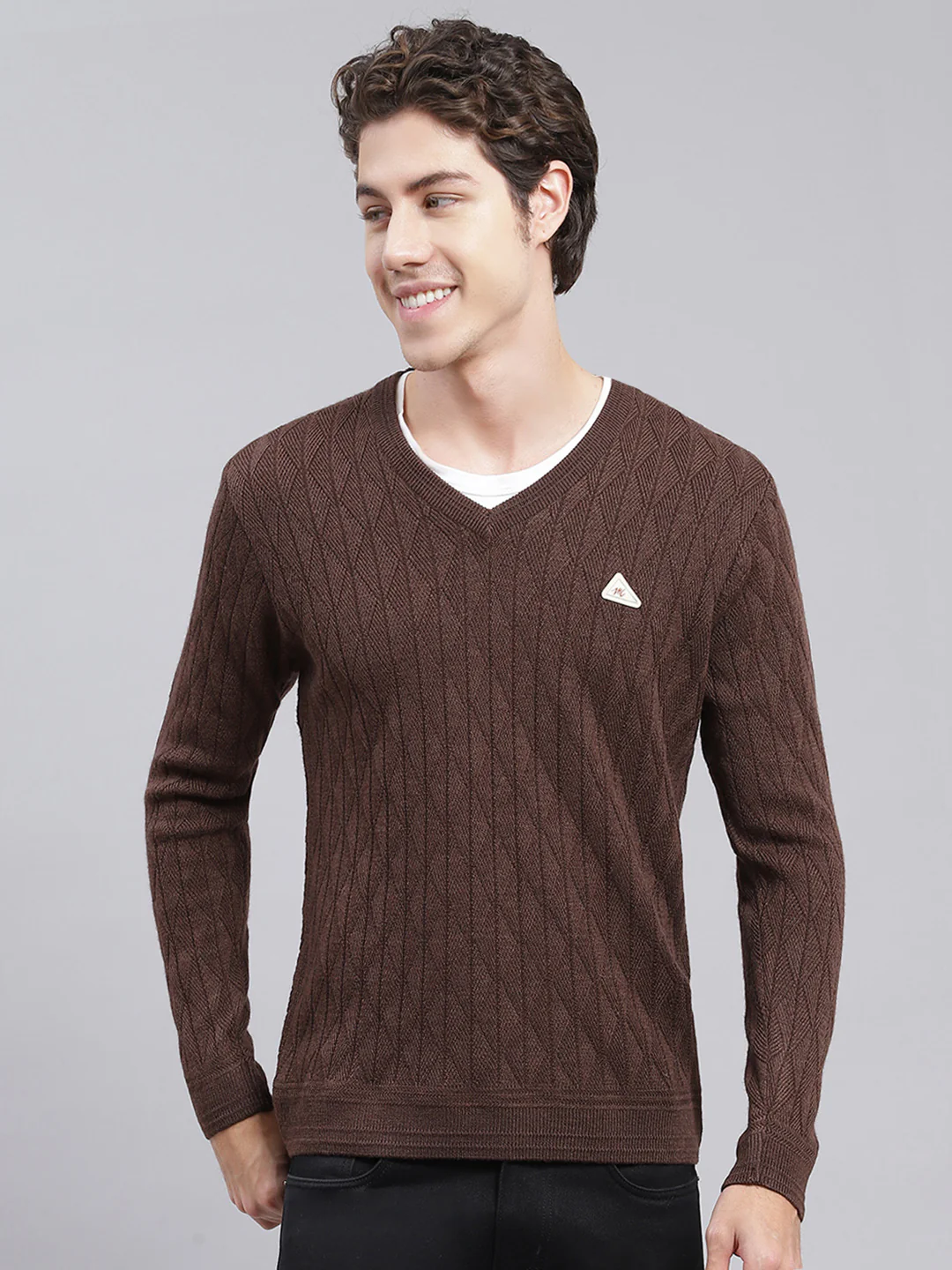 Men Brown Self Design Wool blend Pullover - Image 2