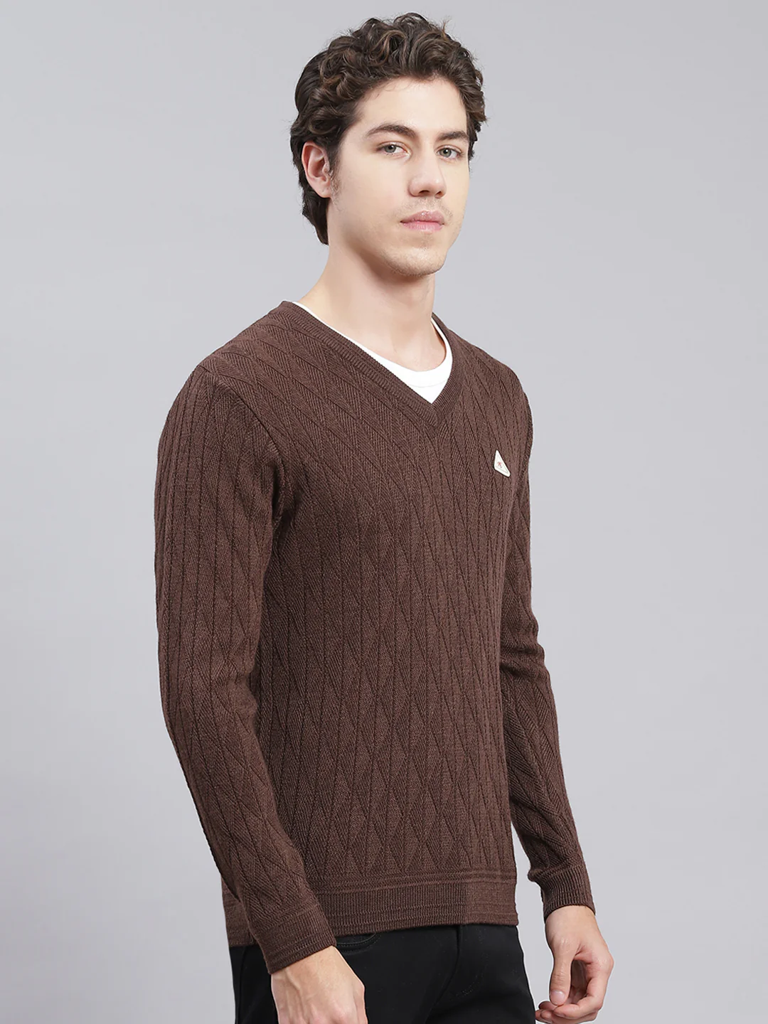 Men Brown Self Design Wool blend Pullover - Image 3