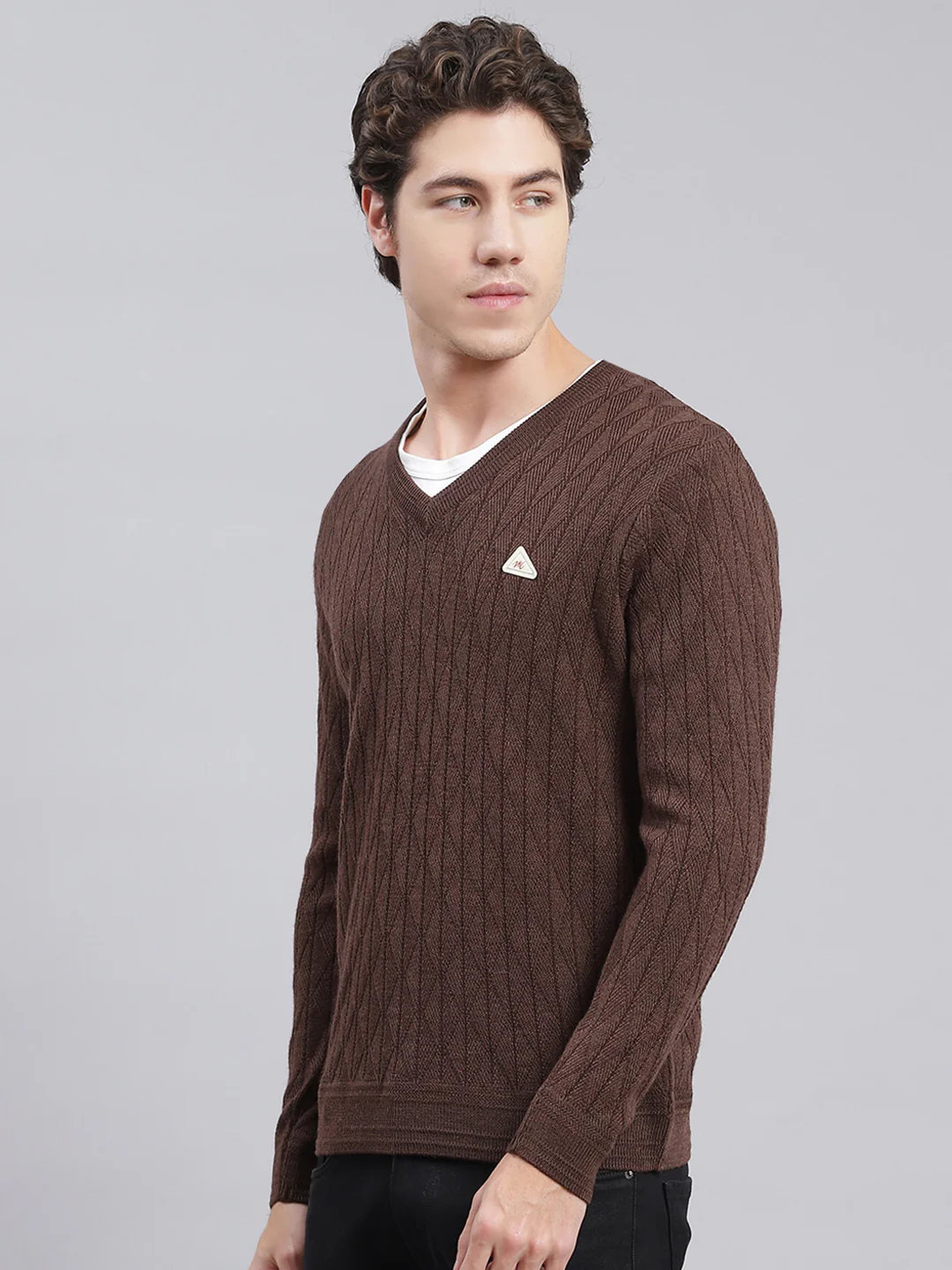 Men Brown Self Design Wool blend Pullover - Image 4