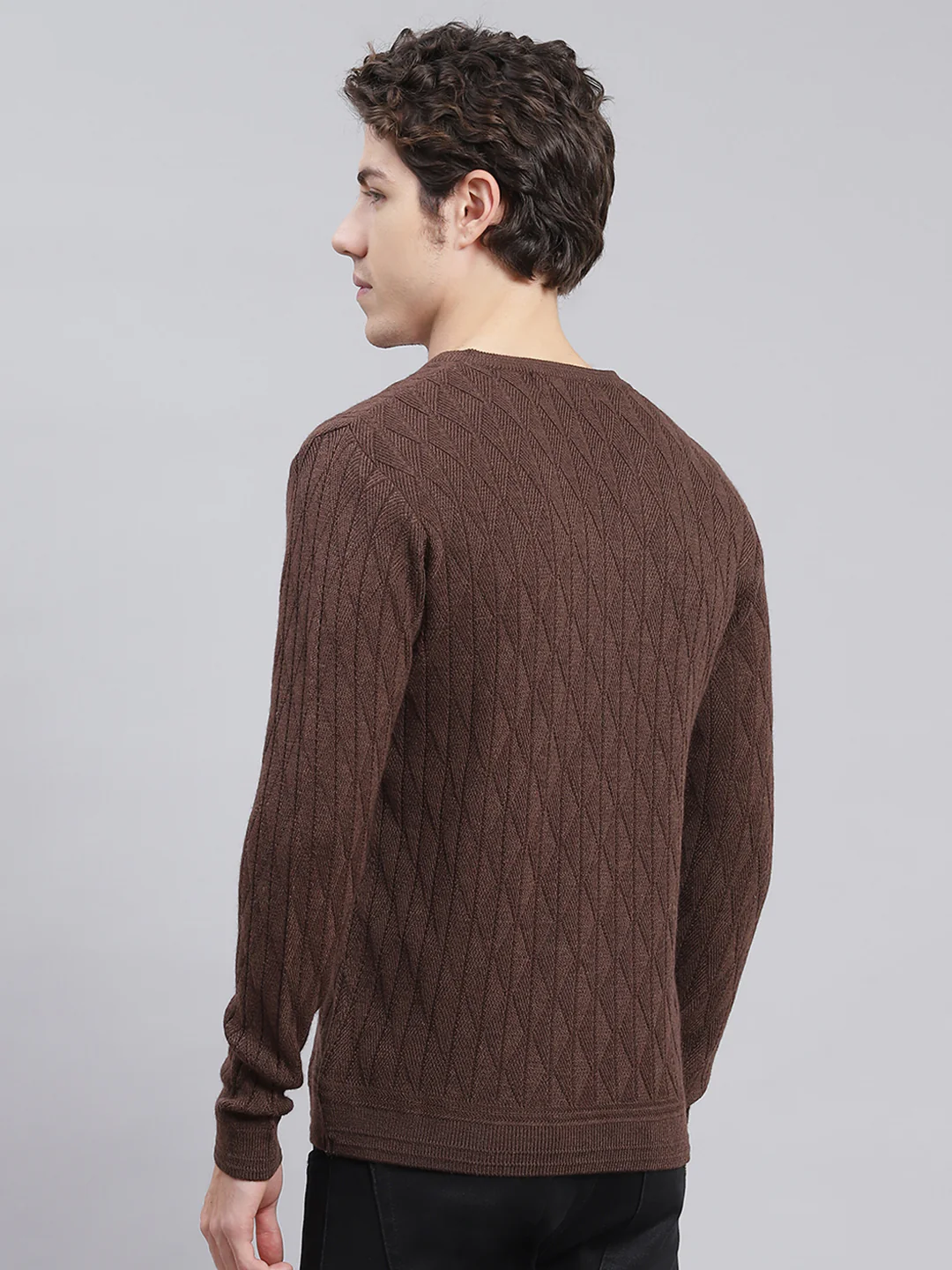 Men Brown Self Design Wool blend Pullover - Image 5