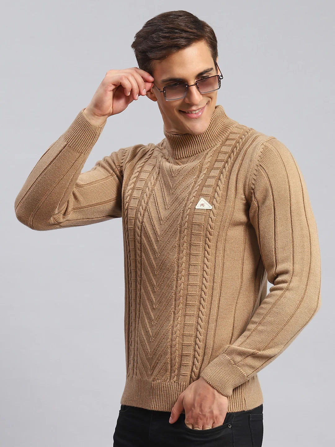 Men Brown Self Design Wool blend Pullover - Image 4