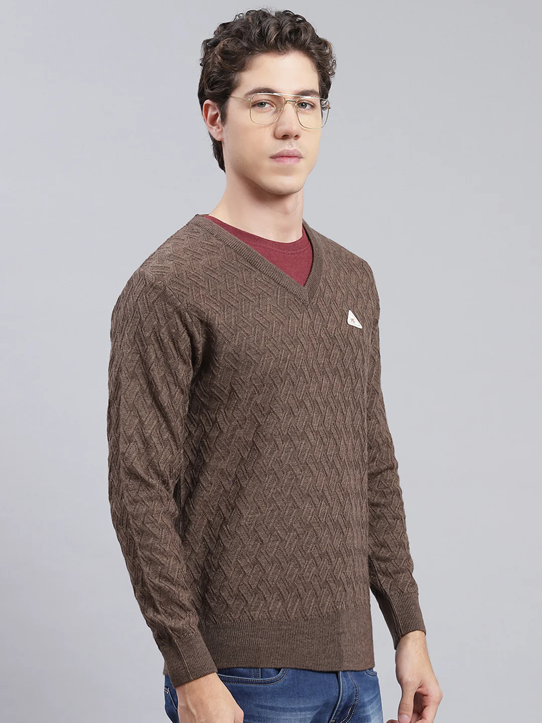 Men Brown Self Design Wool blend Pullover - Image 2