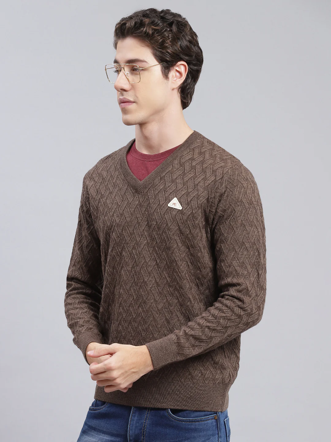 Men Brown Self Design Wool blend Pullover - Image 3