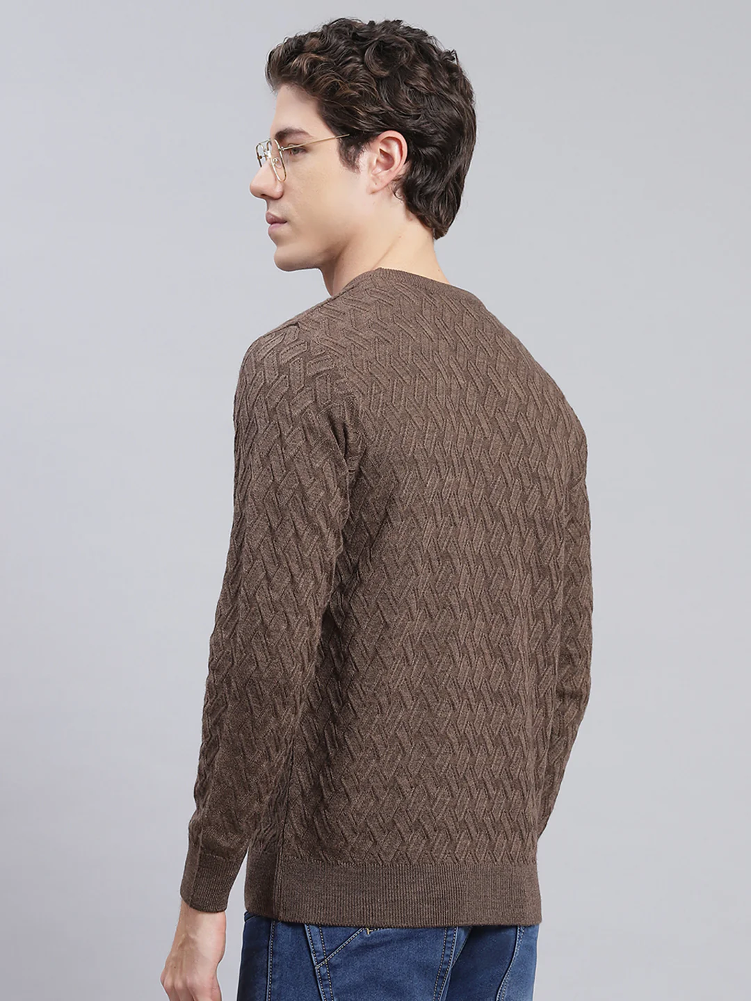 Men Brown Self Design Wool blend Pullover - Image 4
